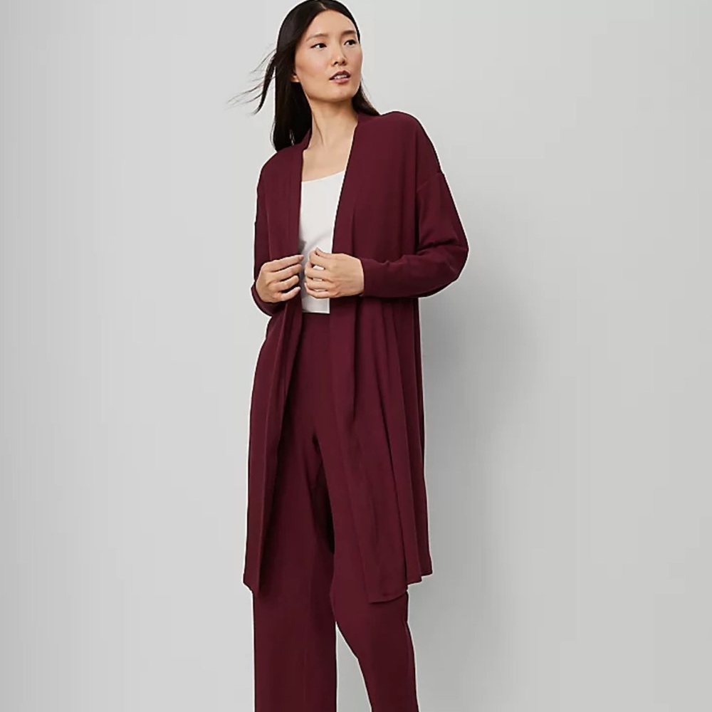 Ann Taylor Burgundy Long Cardigan